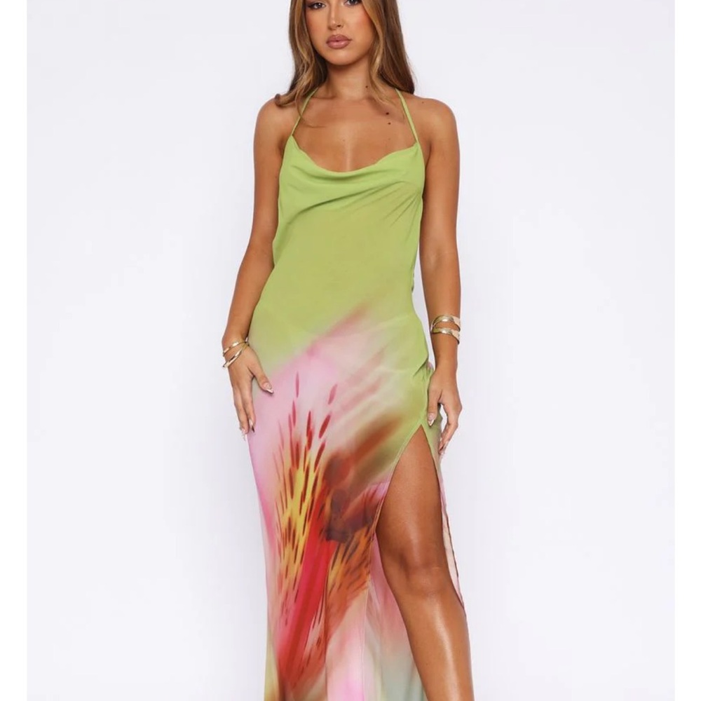White Fox Boutique Green Asymmetrical Maxi Gown